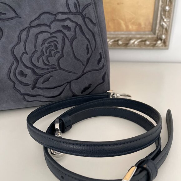 NWT KATE SPADE Phoebe Suede Embroidered Medium Top Handle Bag In Blazer Blue - Picture 4 of 6